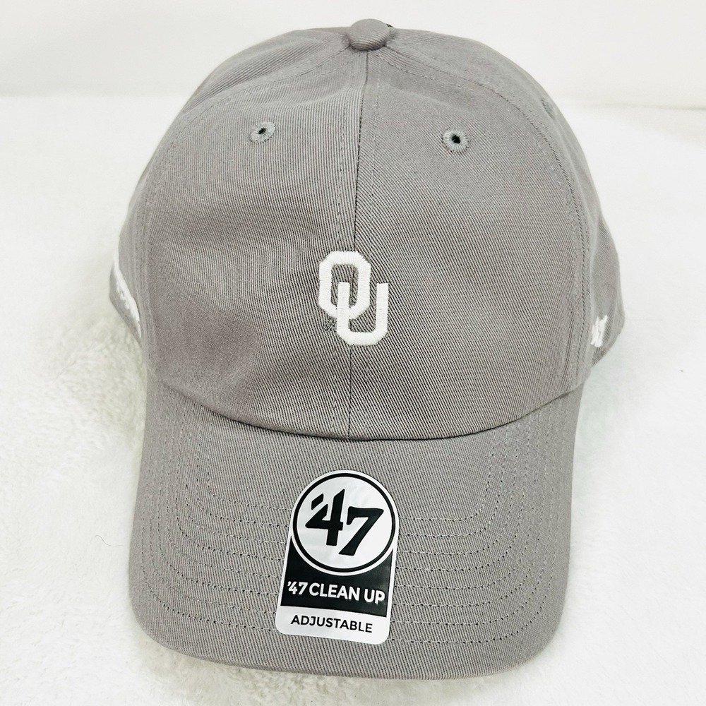 Oklahoma Sooners '47 Brand Small Logo Clean Up Hat Cap Adjustable Gray NCAA - Picture 2 of 5